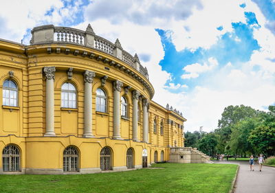 Thermal szechenyi medicinal bath in budapest, hungary, on a sunny summer morning