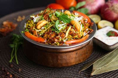 Close-up of salad in bowl on table