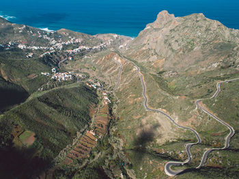High angle view of road by sea