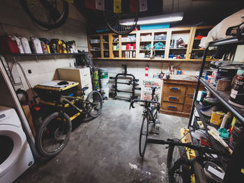 Bicycles parked in garage