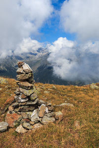 Stack of mountain against sky