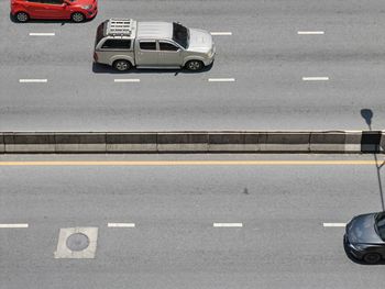 High angle view of car on road