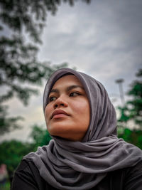 Close-up of young woman wearing hijab