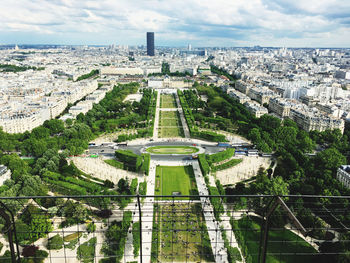 High angle view of buildings against sky