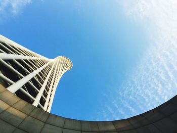 Low angle view of modern building against blue sky