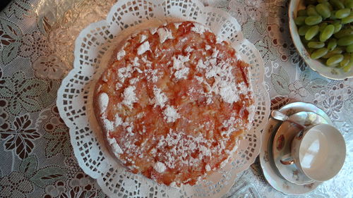 High angle view of bread in plate on table