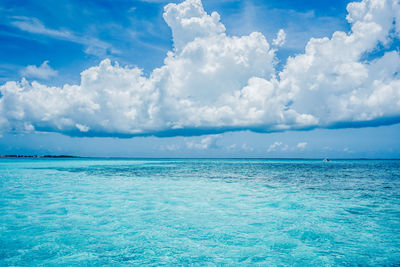 Scenic view of sea against blue sky