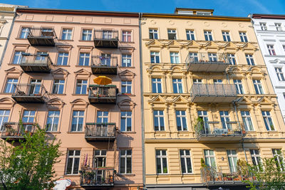 Colorful restored residential construction seen at the prenzlauer berg district in berlin, germany