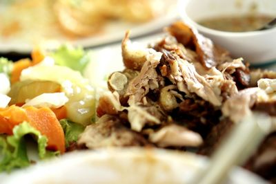 Close-up of served food in plate