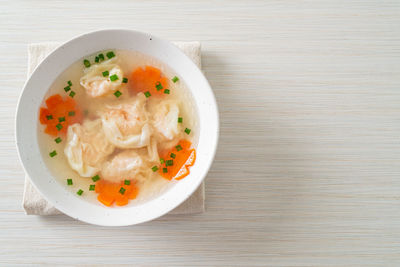 High angle view of food in bowl on table