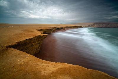 The red beach in the paracas national reserve of peru