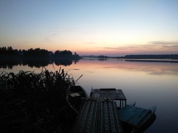 Scenic view of lake against sky during sunset