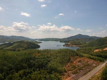 Scenic view of bay against sky