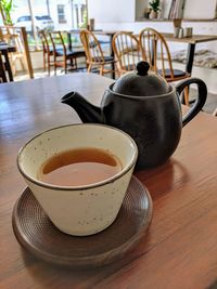 Close-up of coffee cup on table