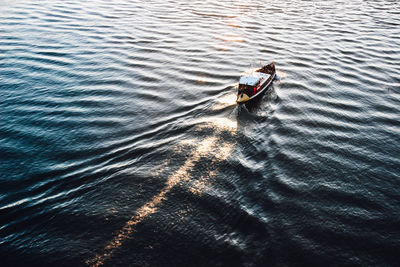 High angle view of nautical vessel on water