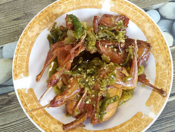 High angle view of meal served in plate