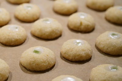 High angle view of cookies