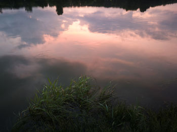 Scenic view of lake against sky during sunset