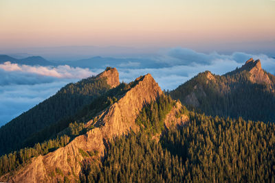 Scenic view of mountains against sky during sunset