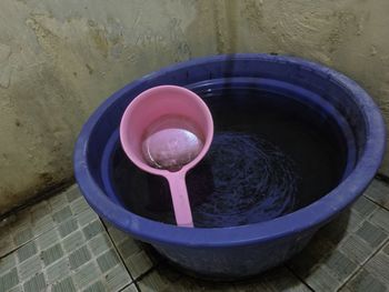 High angle view of water in container