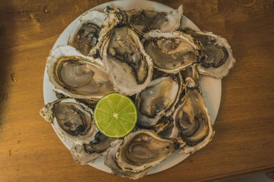High angle view of food in plate on table