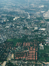 High angle view of city buildings