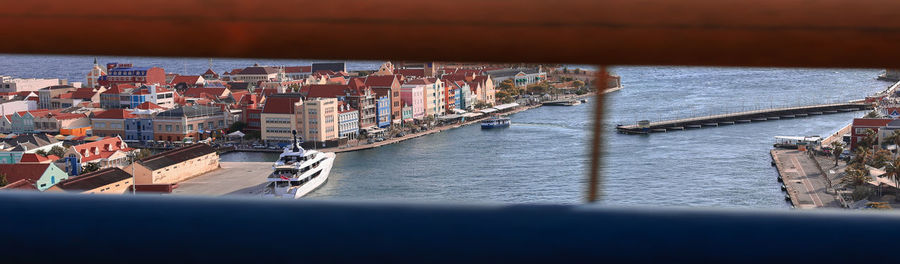 High angle view of buildings in sea