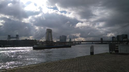 View of suspension bridge over sea