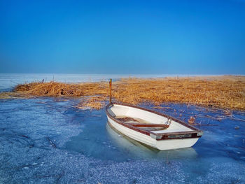 Scenic view of sea against clear blue sky