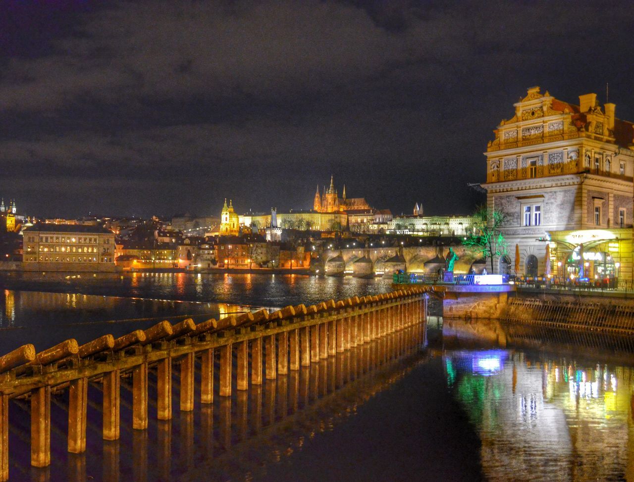 architecture, built structure, illuminated, building exterior, night, water, sky, waterfront, reflection, river, city, history, bridge - man made structure, travel destinations, outdoors, connection, canal, dusk, building, famous place