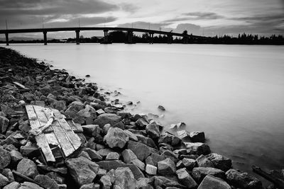 Scenic view of river at dusk