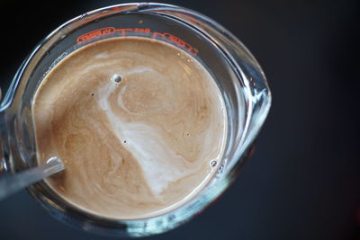 High angle view of coffee on table