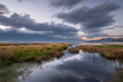 Scenic view of lake against sky