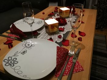 High angle view of drink on table