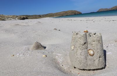 Sandcastle on reef beach, isle of lewis