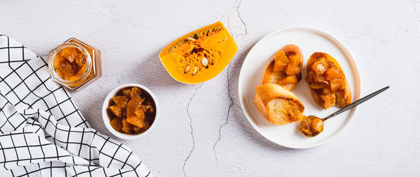 High angle view of food on table