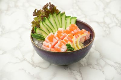 Close-up of salad in bowl on table