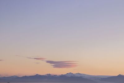 Scenic view of mountains against clear sky during winter