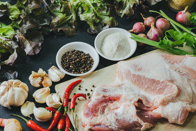 High angle view of food on table