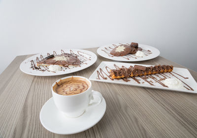 Close-up of dessert served on table