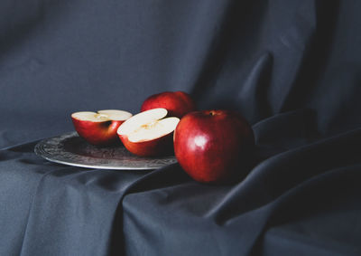 High angle view of apples in plate