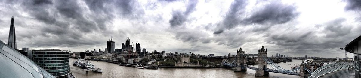 Cityscape against cloudy sky