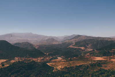 Scenic view of mountains against clear sky