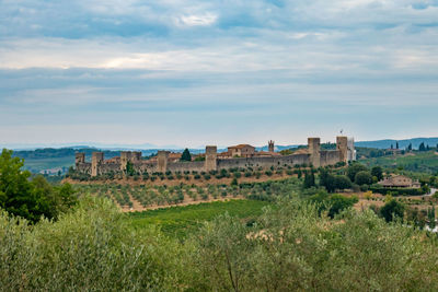 Skyline of little town of monteriggioni, tuscany, along via francigena