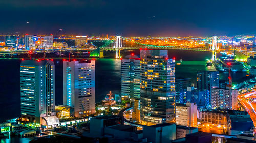 High angle view of illuminated buildings in city at night,tokyo,japan