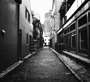 Empty alley amidst buildings in city