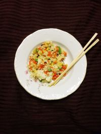 High angle view of meal served in bowl