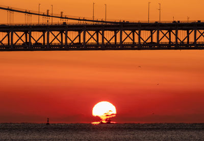 View of bridge over sea during sunset