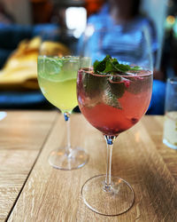 Close-up of wineglass on table