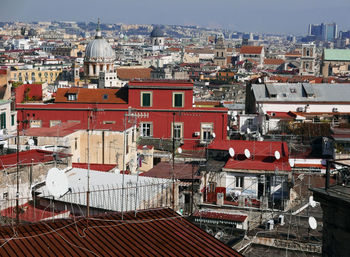 High angle view of buildings in city